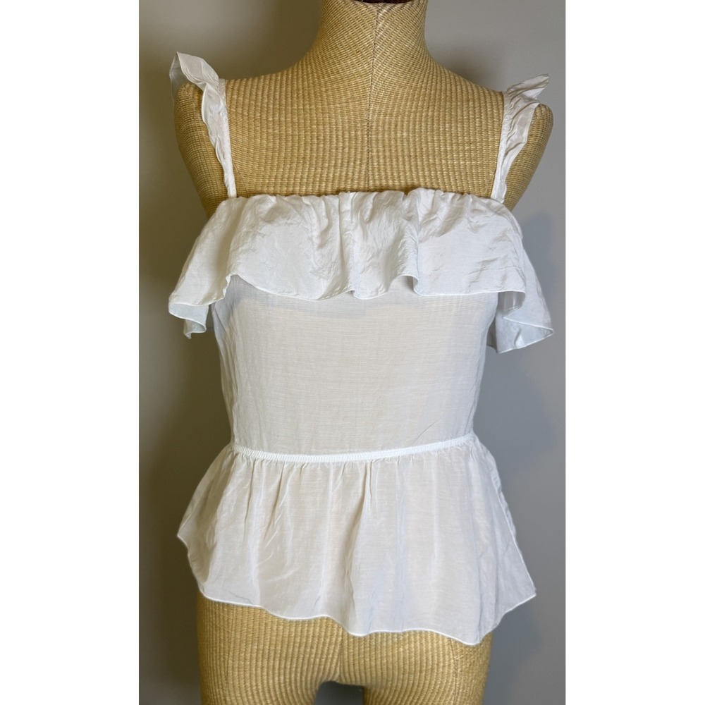 Victoria's Secret Blouse‎ Cami White Ruffles Milkmaid Cottage Sz XL Runs Small